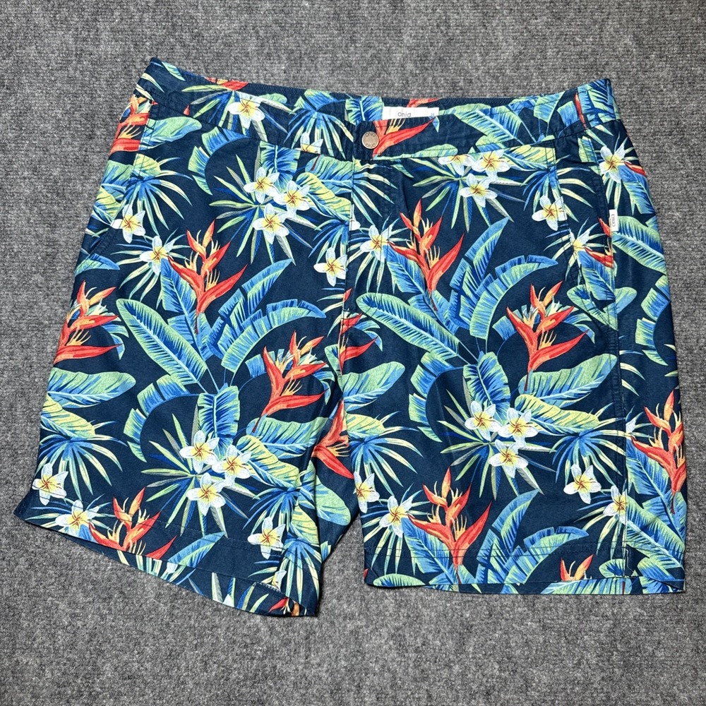 Onia The Calder Swim Board Trunks Blue Floral Print Men Size 34 Drawstring Lined